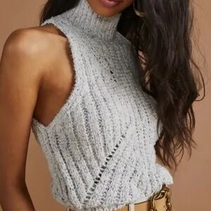 By Anthropologie Cowl Neck Ribbed Sweater Vest Grey Blue Size L